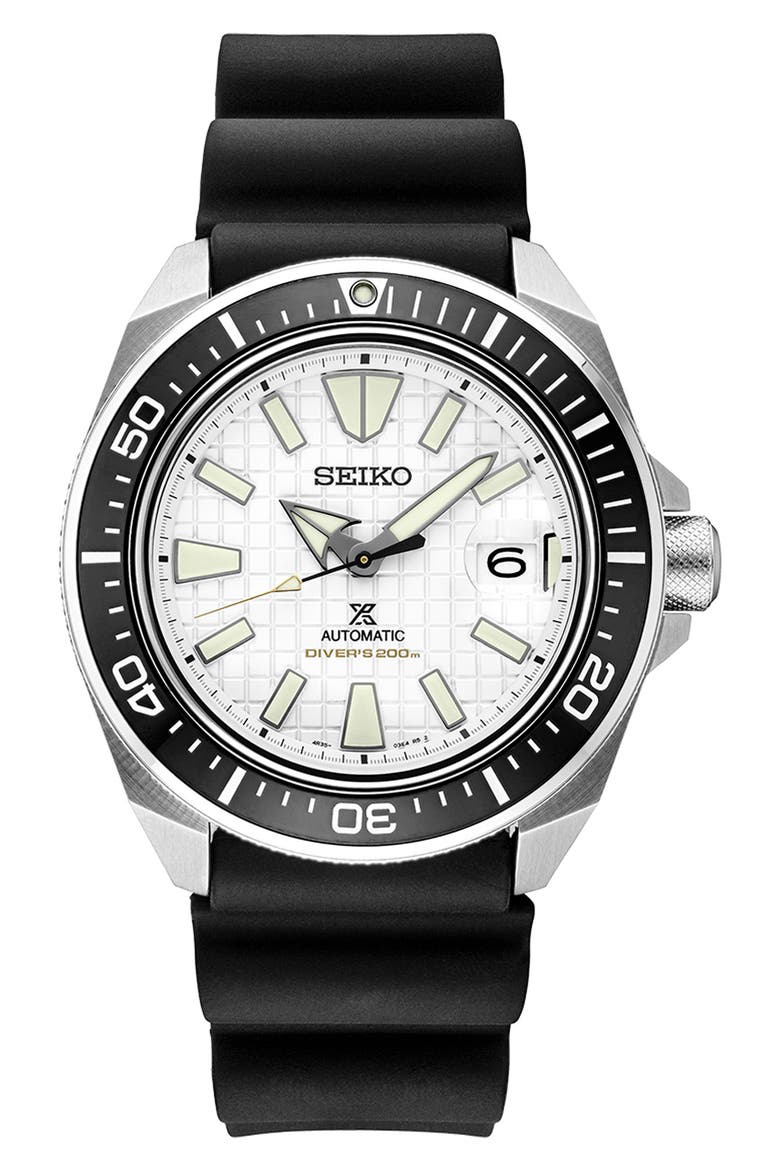 Prospex Diver Automatic Silicone Strap Watch, 44mm, Main, color, WHITE