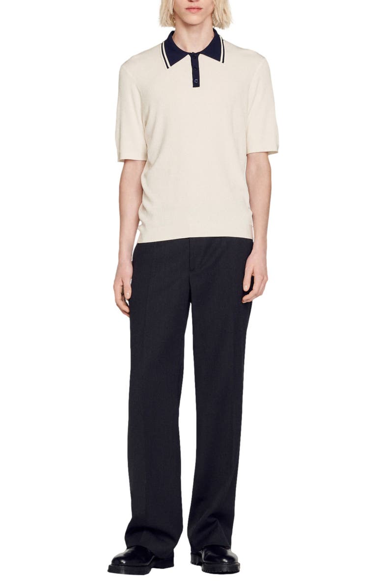 SANDRO Stripe Collar Polo Sweater, Alternate, color, Off White