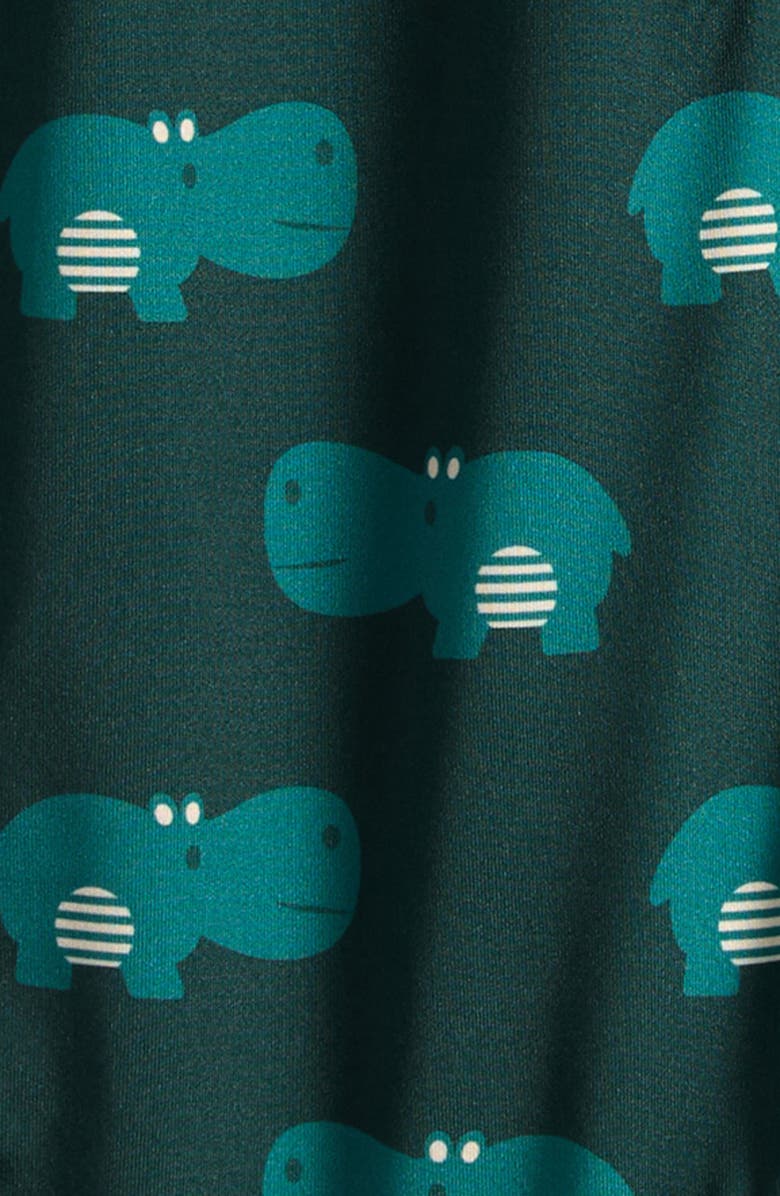 Little Green Radicals Kids' Happy Hippos UPF 50+ Long Sleeve One-Piece Rashguard Swimsuit, Alternate, color, Green