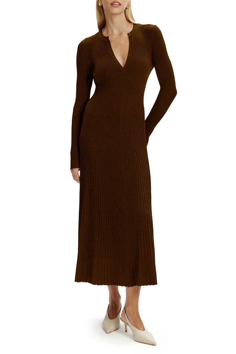 Hattie Long Sleeve Rib Maxi Sweater Dress, Main, color, CHOCOLATE