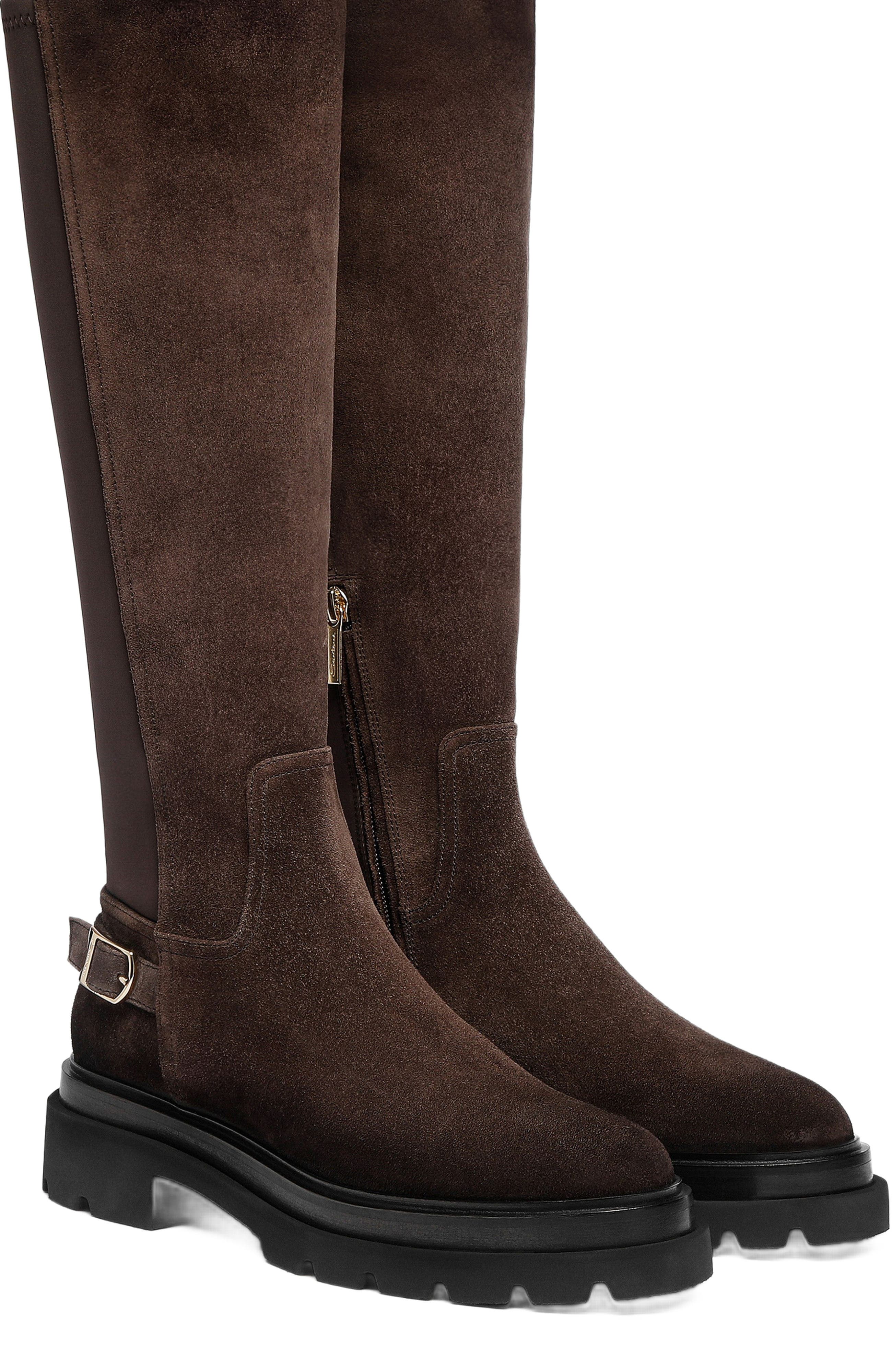 Santoni Women's suede boot, Alternate, color, Brown