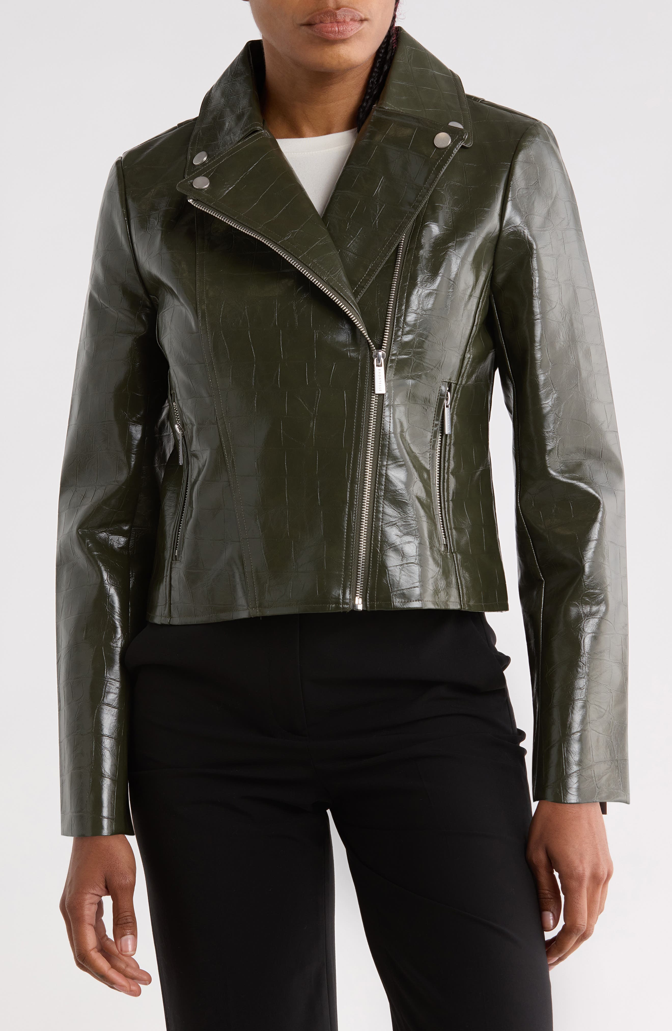 Croc Embossed Faux Leather Moto Jacket