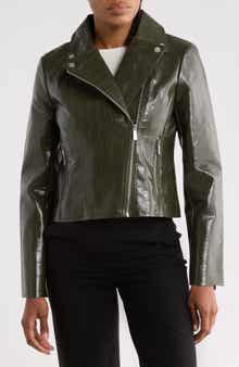 Croc Embossed Faux Leather Moto Jacket