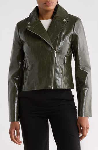 Croc Embossed Faux Leather Moto Jacket