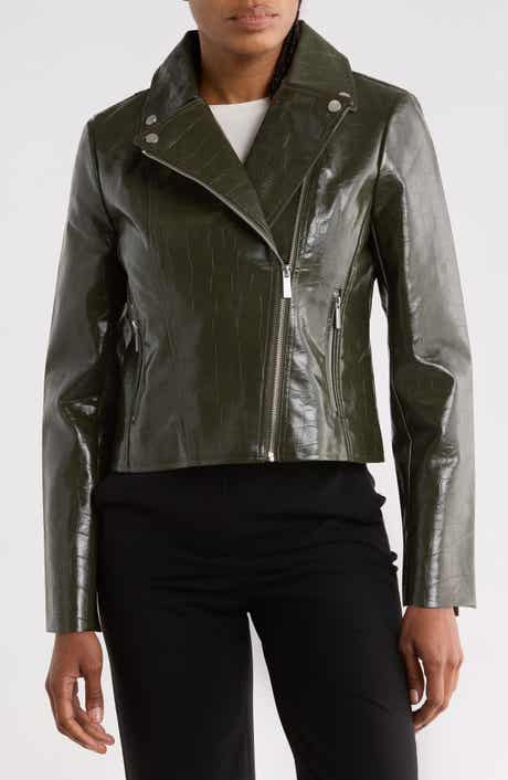 Croc Embossed Faux Leather Moto Jacket