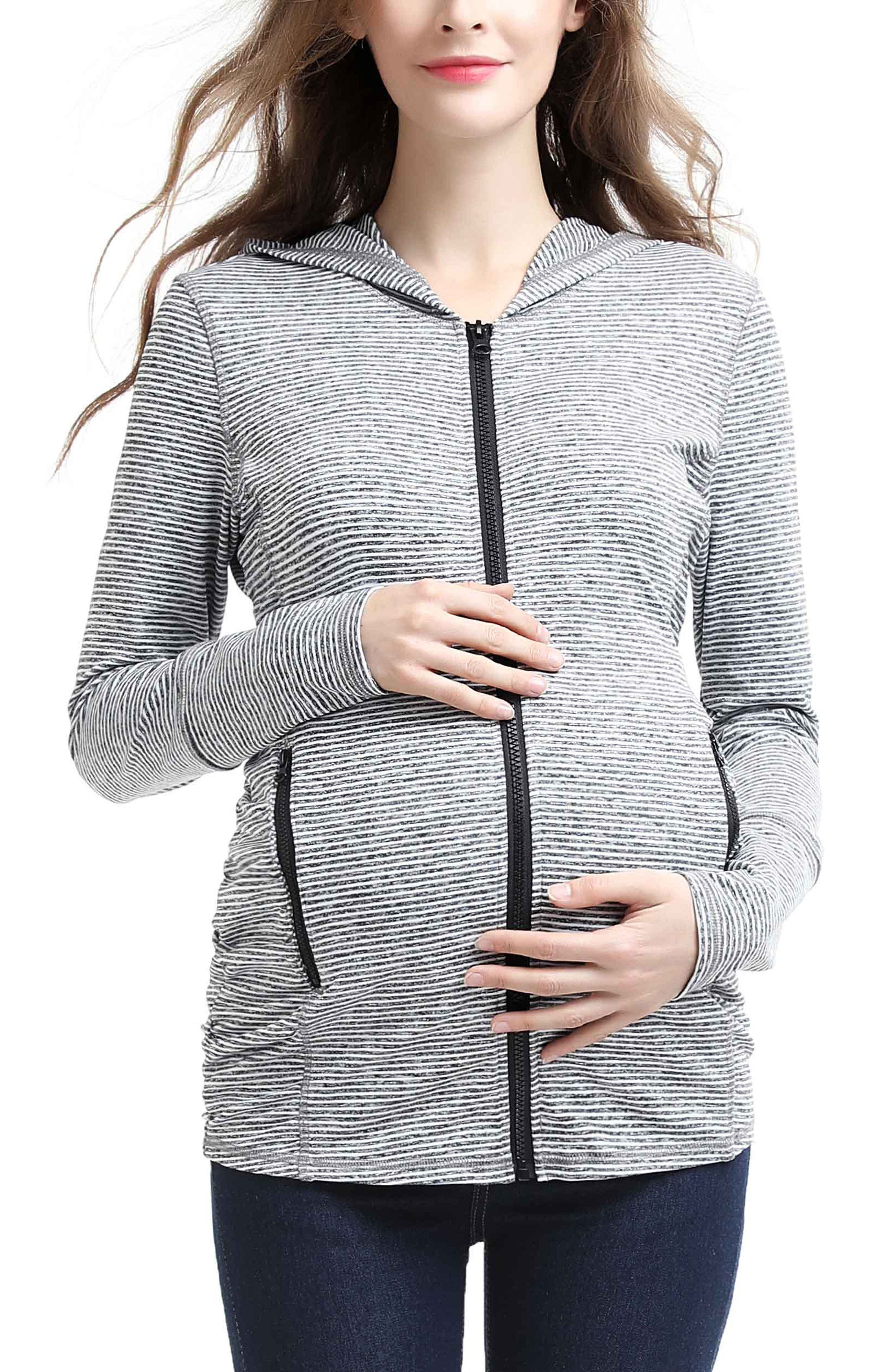 Haven Striped Side Ruched Maternity Performance Hoodie