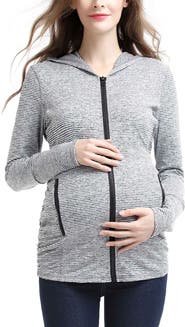 Kimi & Kai Haven Striped Side Ruched Maternity Performance Hoodie