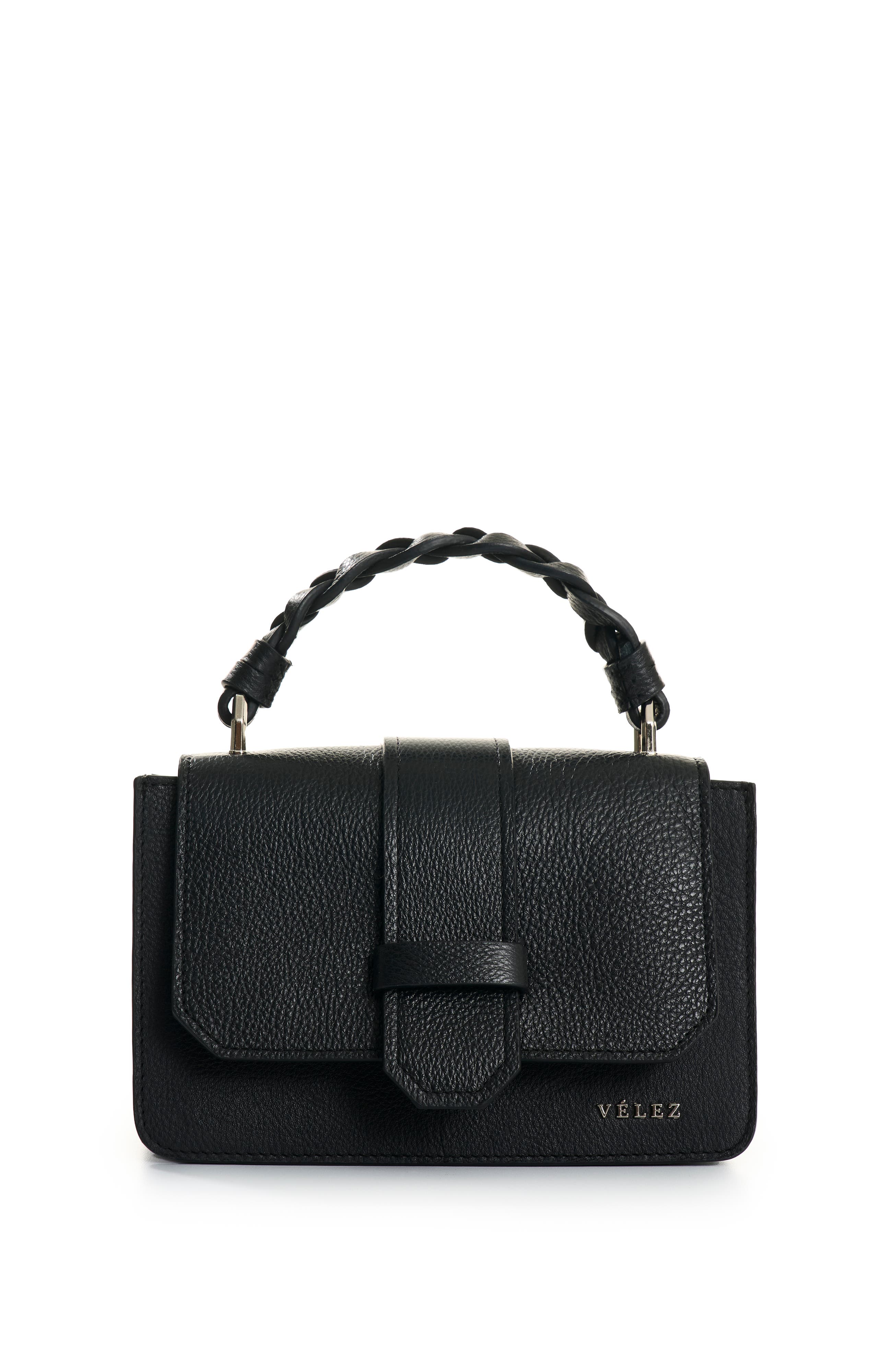 Velez Garniel Hands-Free Leather Bag with Woven Handle, Main, color, Black