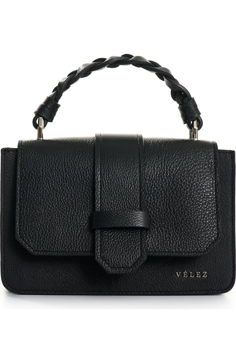 Velez Garniel Hands-Free Leather Bag with Woven Handle, Main, color, Black