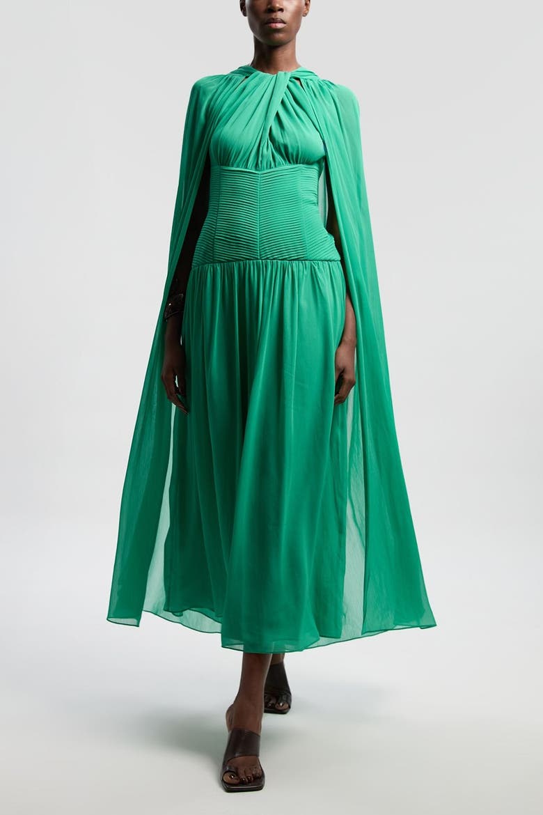 Halter Cape Maxi Dress, Alternate, color, Green