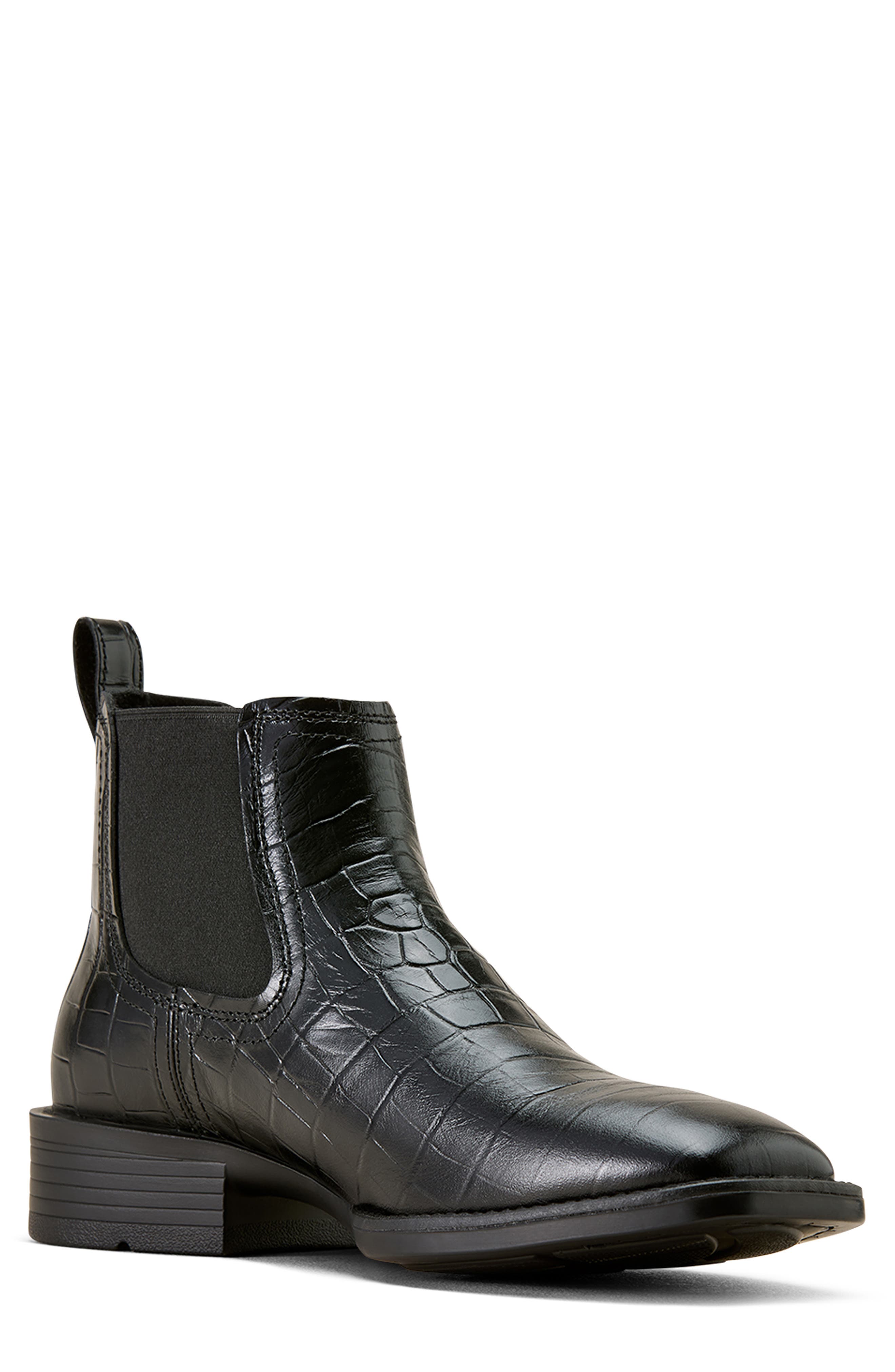 Ariat Booker Wide Square Toe Western Chelsea Boot, Main, color, Black