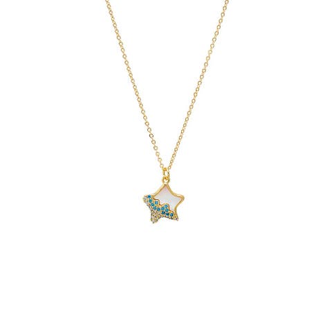 Pavé Multi Color Star & Mother of Pearl Pendant Necklace