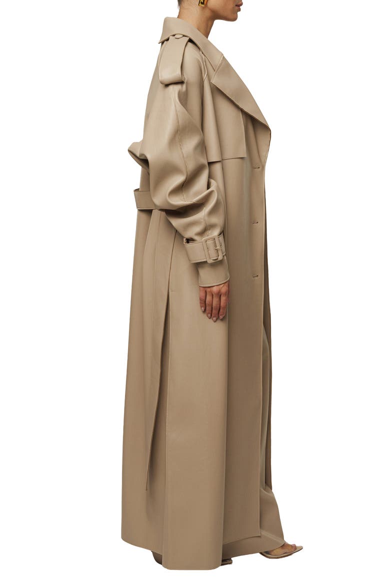 Icon Double Breasted Faux Leather Trench Coat, Alternate, color, TAN
