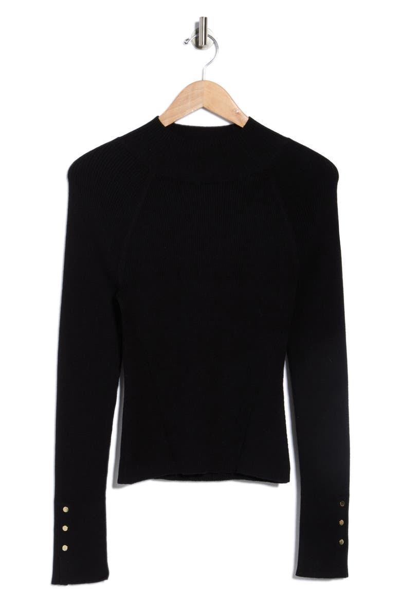 Kassandra Mock Neck Rib Sweater, Alternate, color, BLACK