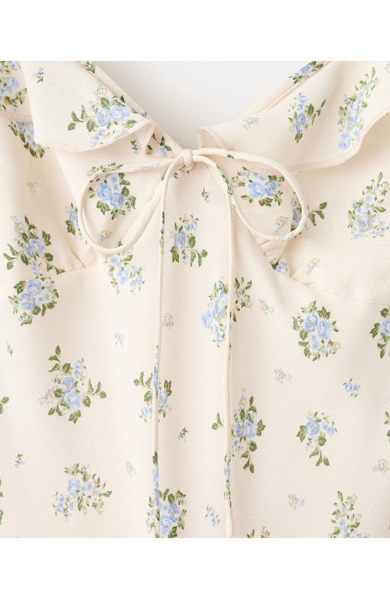 MANGO Floral Ruffle Strap Dress, Alternate, color, Ecru