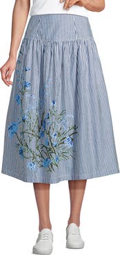 Lands' End Poplin Drop Waist Midi Skirt