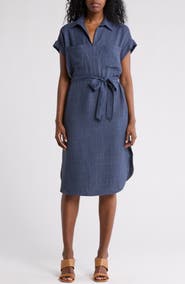 MAX STUDIO Textured Short Sleeve Midi Shirtdress