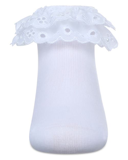 Memoi Dual Layer Eyelet Lace Anklet Sock In White