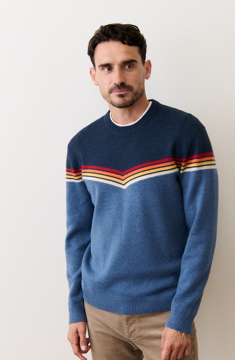 Marine Layer Dean Chevron Cotton Blend Crewneck Sweater, Alternate, color, Navy Colorblock