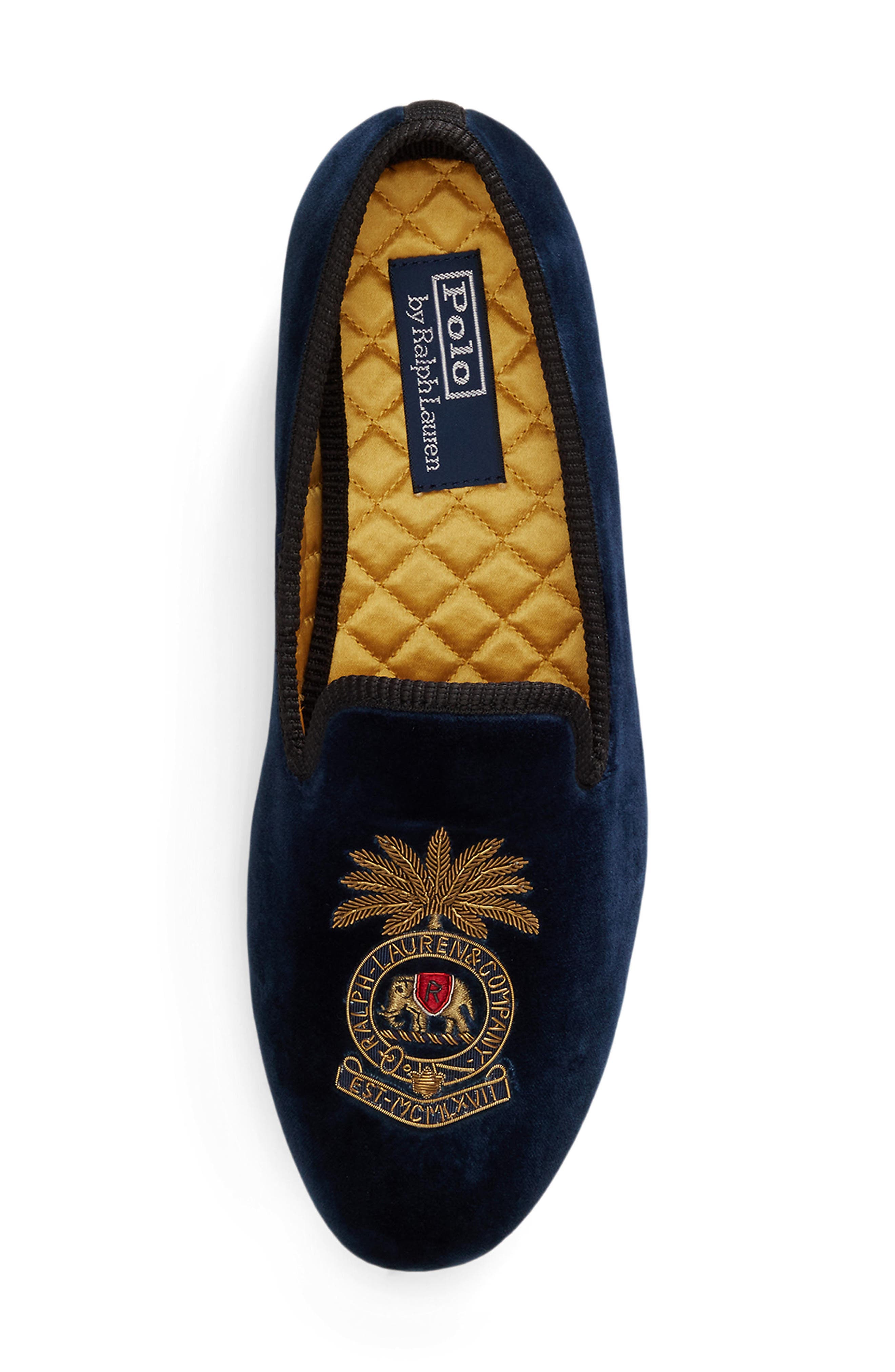 Ralph Lauren Paxton Crest Velvet Loafer, Alternate, color, Navy