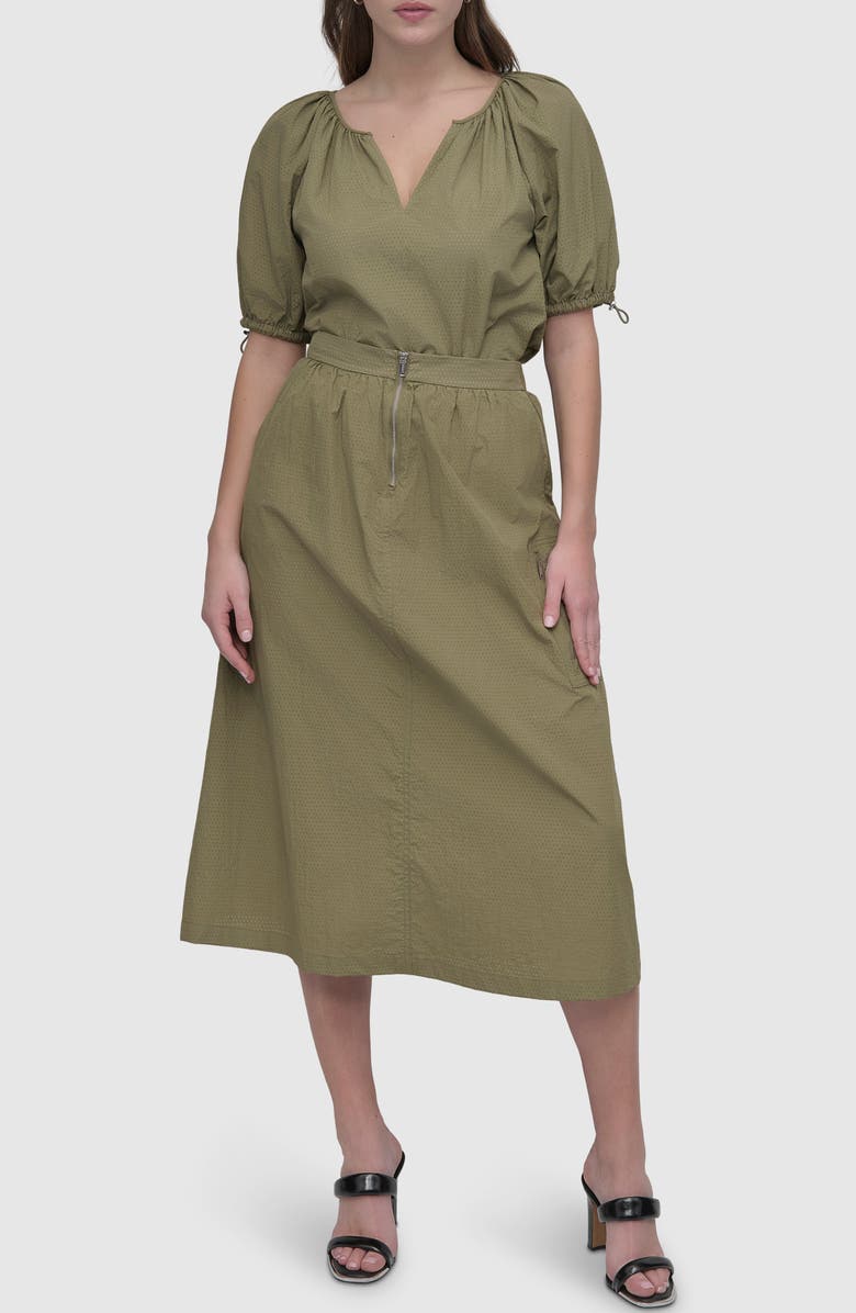 DKNY Perforated Tech Fabric Midi Skirt, Alternate, color, Utility Green