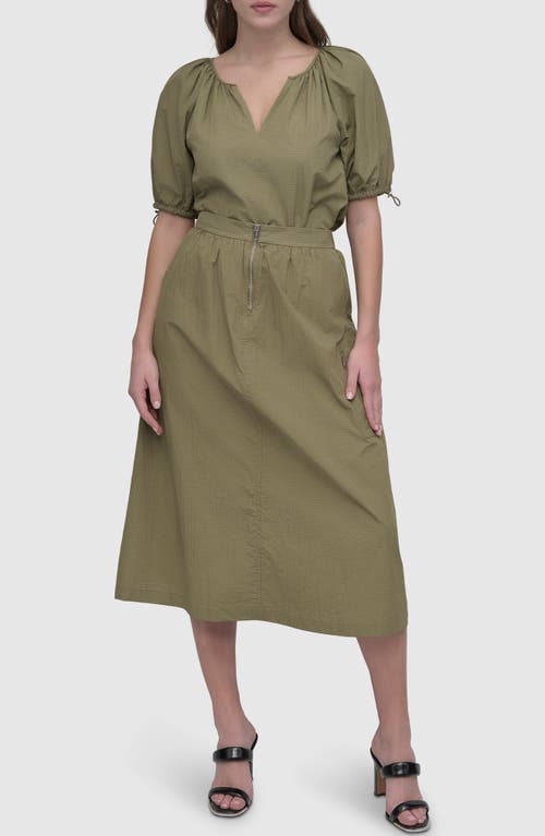 Dkny Perforated Tech Fabric Midi Skirt In Utility Green