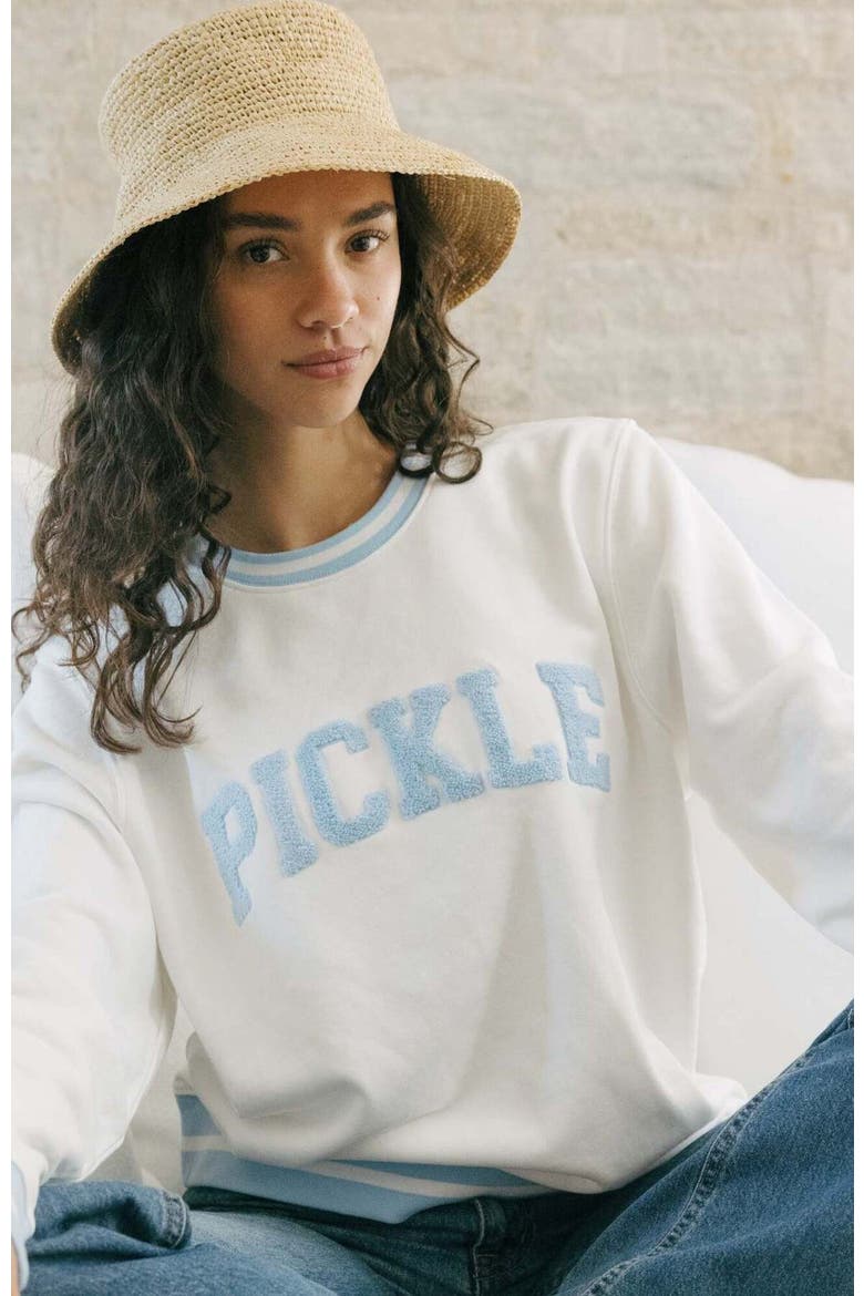 Elle Women's Sweatshirt Collegiate Pickle, Alternate, color, Ivory / Light Blue