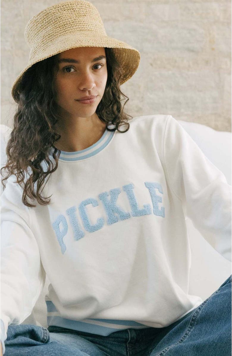 Ellsworth + Ivey Elle Women's Sweatshirt Collegiate Pickle, Alternate, color, Ivory / Light Blue