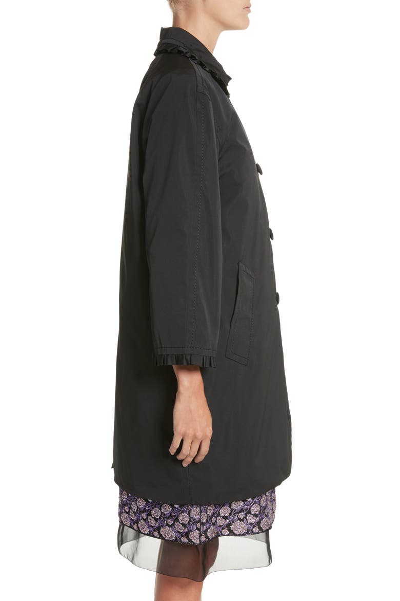 Ruffle Trim Balmacaan, Alternate, color, BLACK