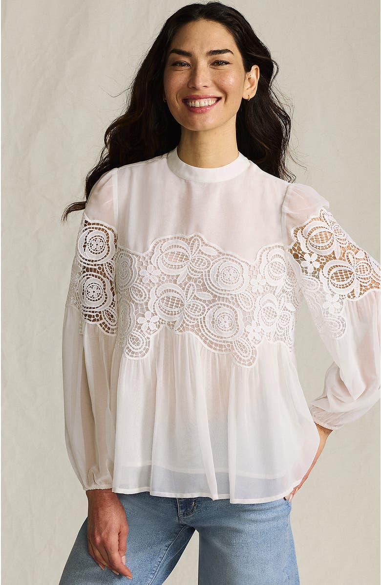 Lands' End Chiffon and Lace Blouse, Main, color, Ivory