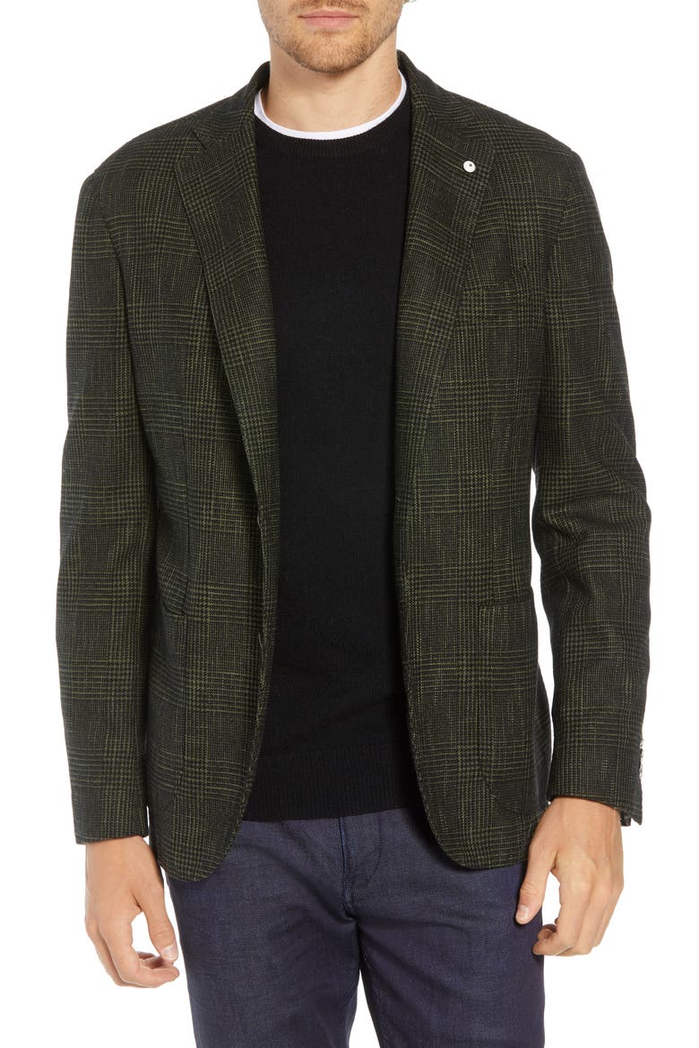L.B.M 1911 Classic Fit Plaid Cotton Blend Sport Coat, Main, color, GREEN