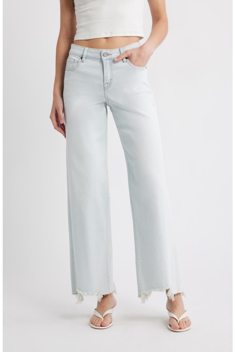 Chewed Hem Mid Rise Wide Leg Jeans, Main, color, LIGHT WASH