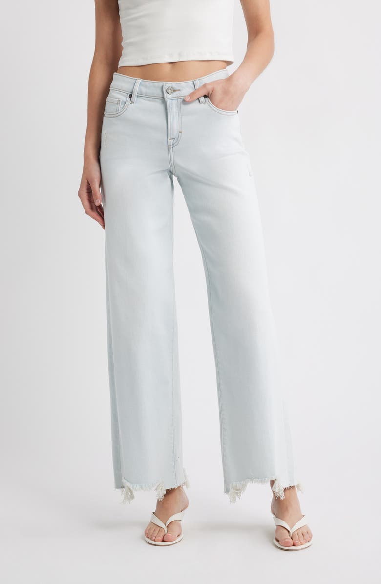 HIDDEN JEANS Chewed Hem Mid Rise Wide Leg Jeans, Main, color, Light Wash