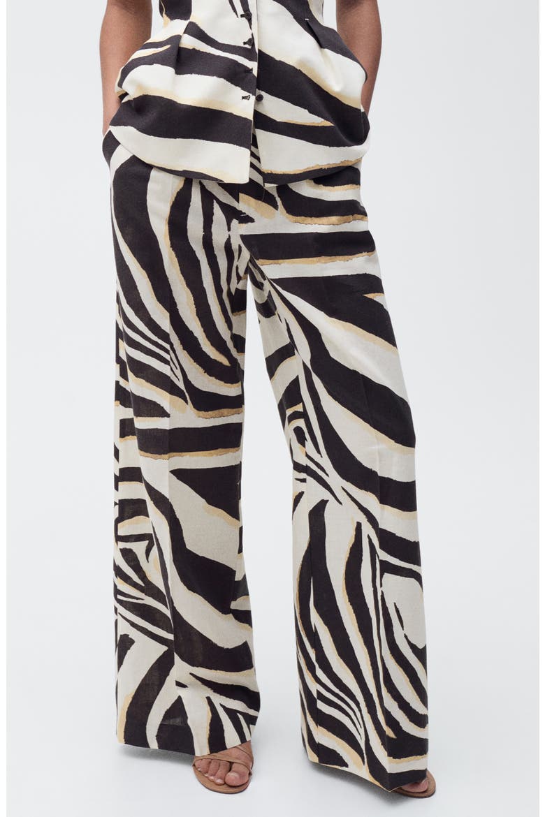 Zebra Linen & Cotton Wide Leg Pants, Main, color, BEIGE