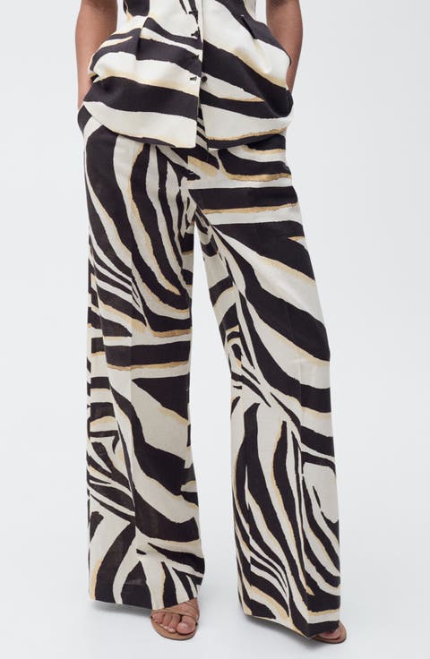 Zebra Linen & Cotton Wide Leg Pants