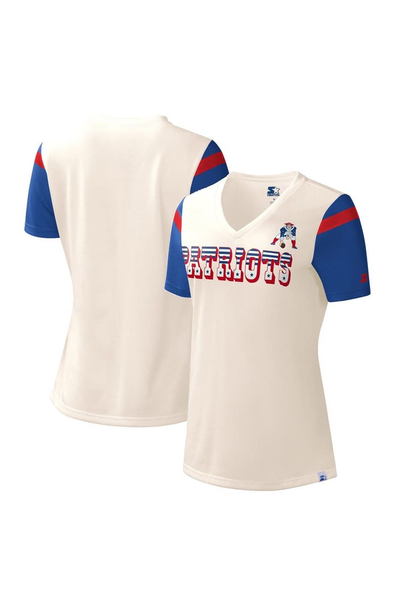 STARTER Women's Starter Cream New England Patriots Kick Start V-Neck T-Shirt, Main, color, Cream
