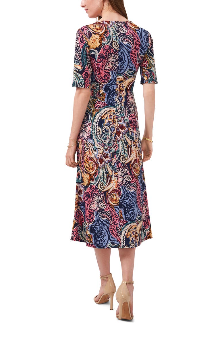 V-Neck Faux Wrap Midi Dress, Alternate, color, NVYMAUVEPSLY