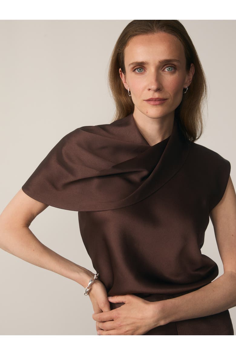 Ocana Asymmetric Sleeve Satin Blouse, Alternate, color, Brown
