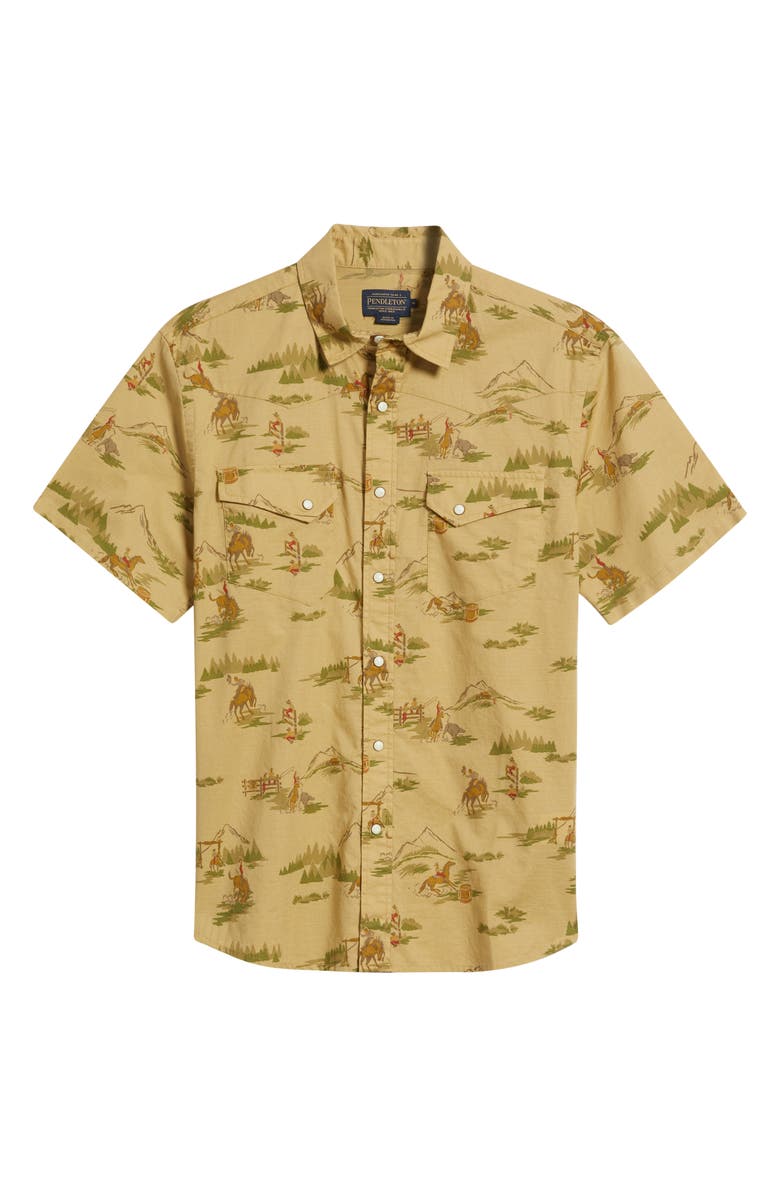 Pendleton Laramie Cowboy Print Short Sleeve Snap-Up Western Shirt, Alternate, color, Ranch Rodeo Tan