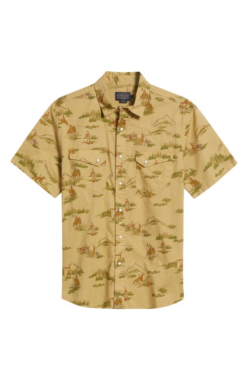 Pendleton Laramie Cowboy Print Short Sleeve Snap-up Western Shirt In Green