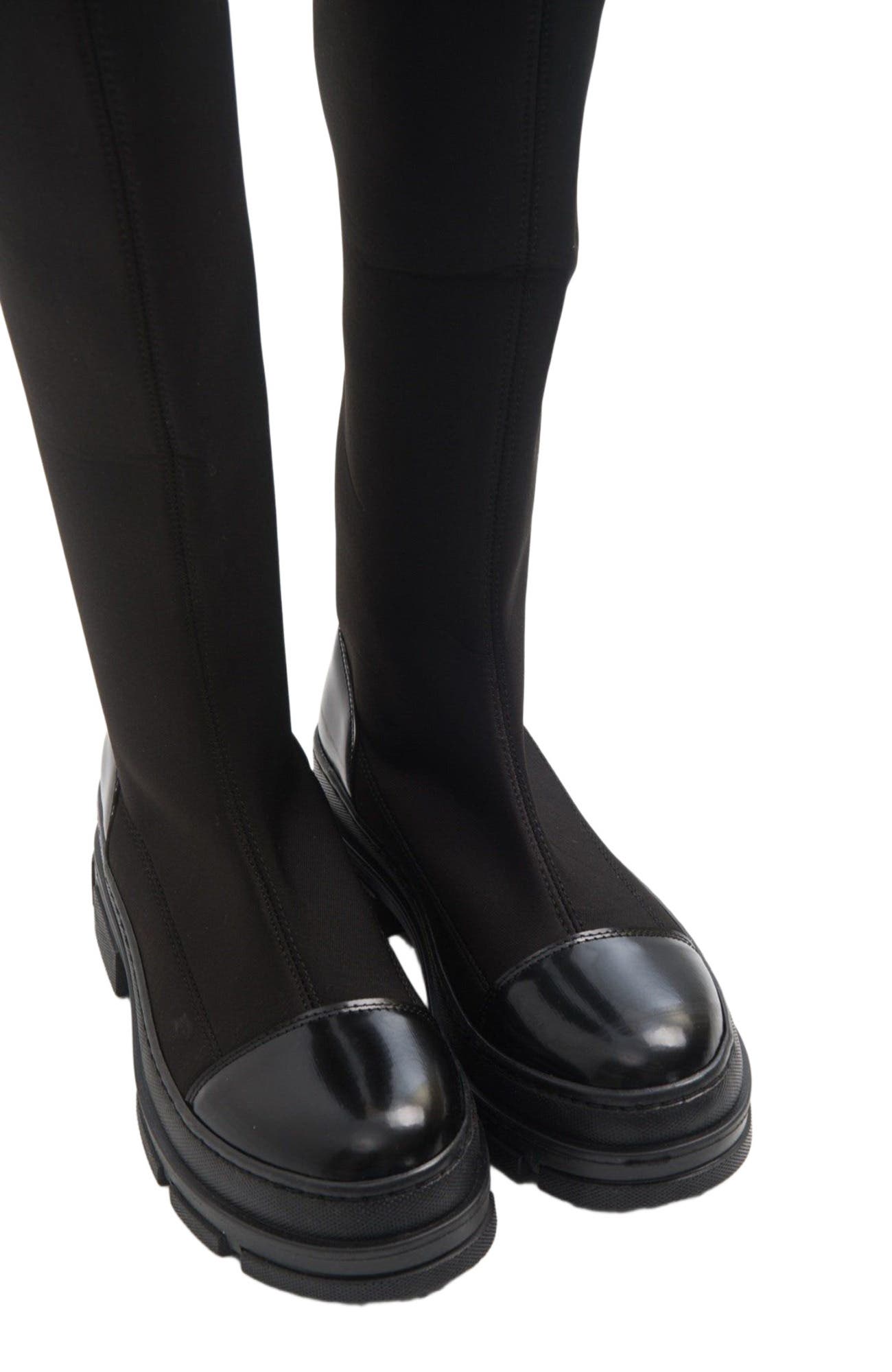 Prologue Shoes Bella Stretch Scuba Knee High Boot, Alternate, color, Black Faux Leather