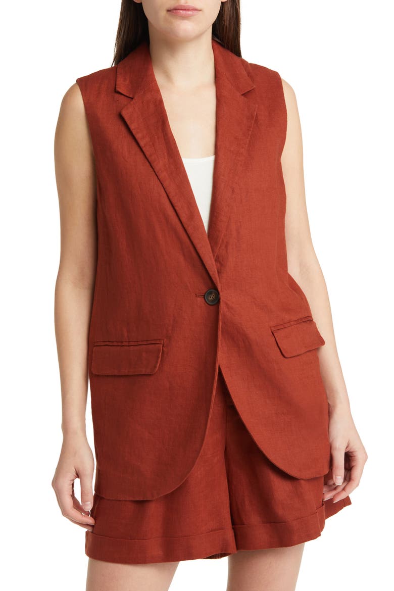 The Larsen Linen Vest, Alternate, color, DUSTY REDWOOD