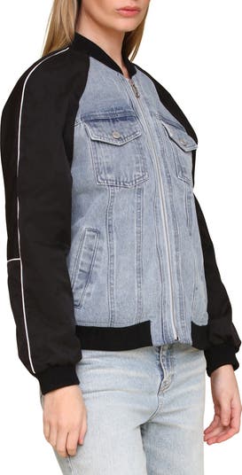 Mixed Media Denim Bomber Jacket