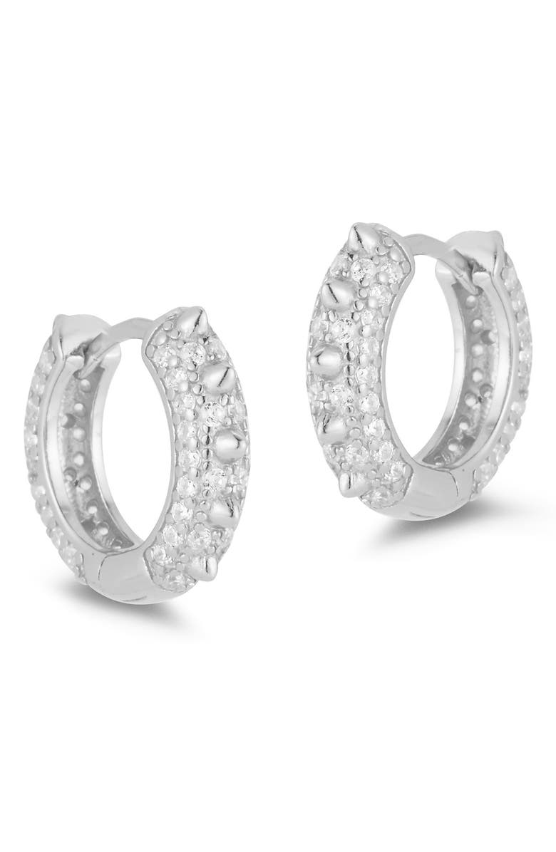 GLAZE JEWELRY CZ Pavé Huggie Hoop Earrings, Main, color, Silver