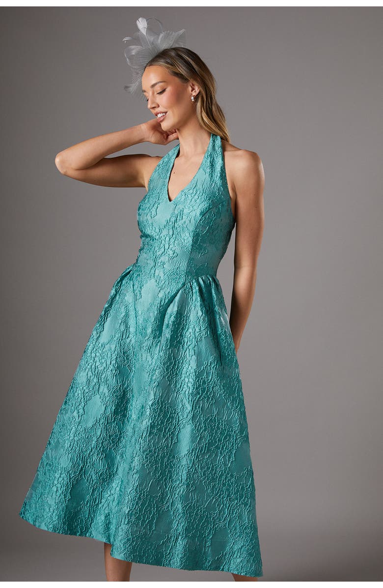 Coast Halter Jacquard Drop Waist Dress, Alternate, color, Teal