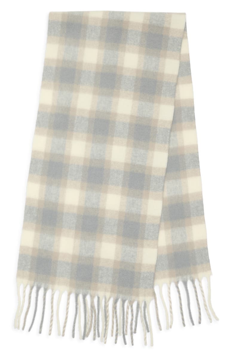 Nordstrom Plaid Wool & Alpaca Blend Fringe Scarf, Alternate, color, Grey- Tan
