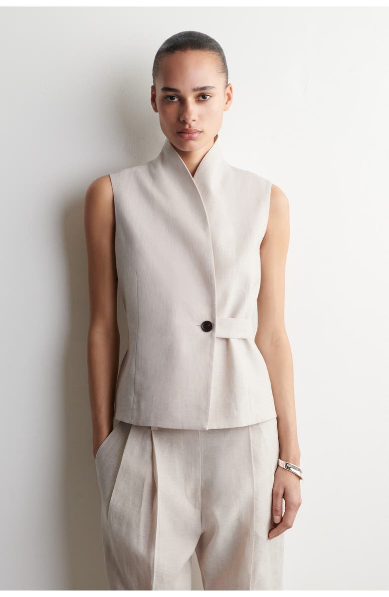 COS Shawl-Collar Belted Linen Vest, Main, color, Light-Beige Melange