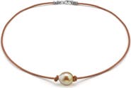 The Pearl Source Golden Baroque Pearl Leather Necklace