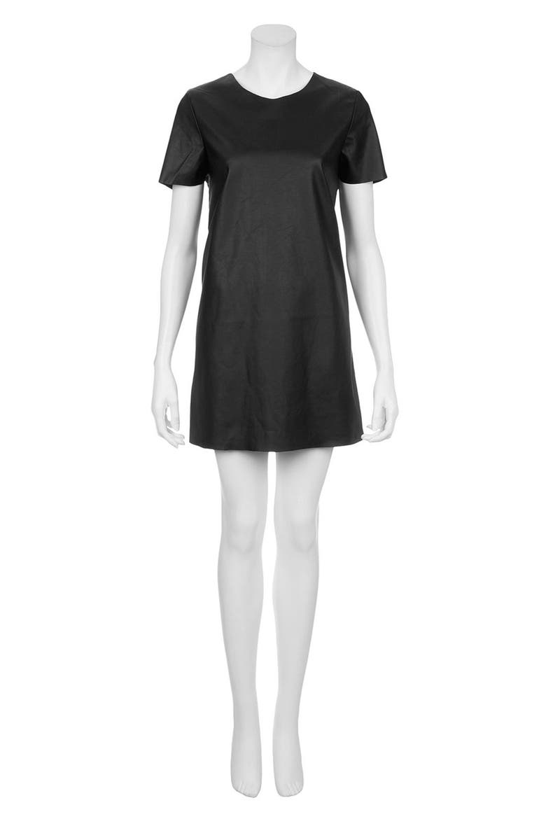 'Paloma' Faux Leather Dress, Alternate, color, BLACK