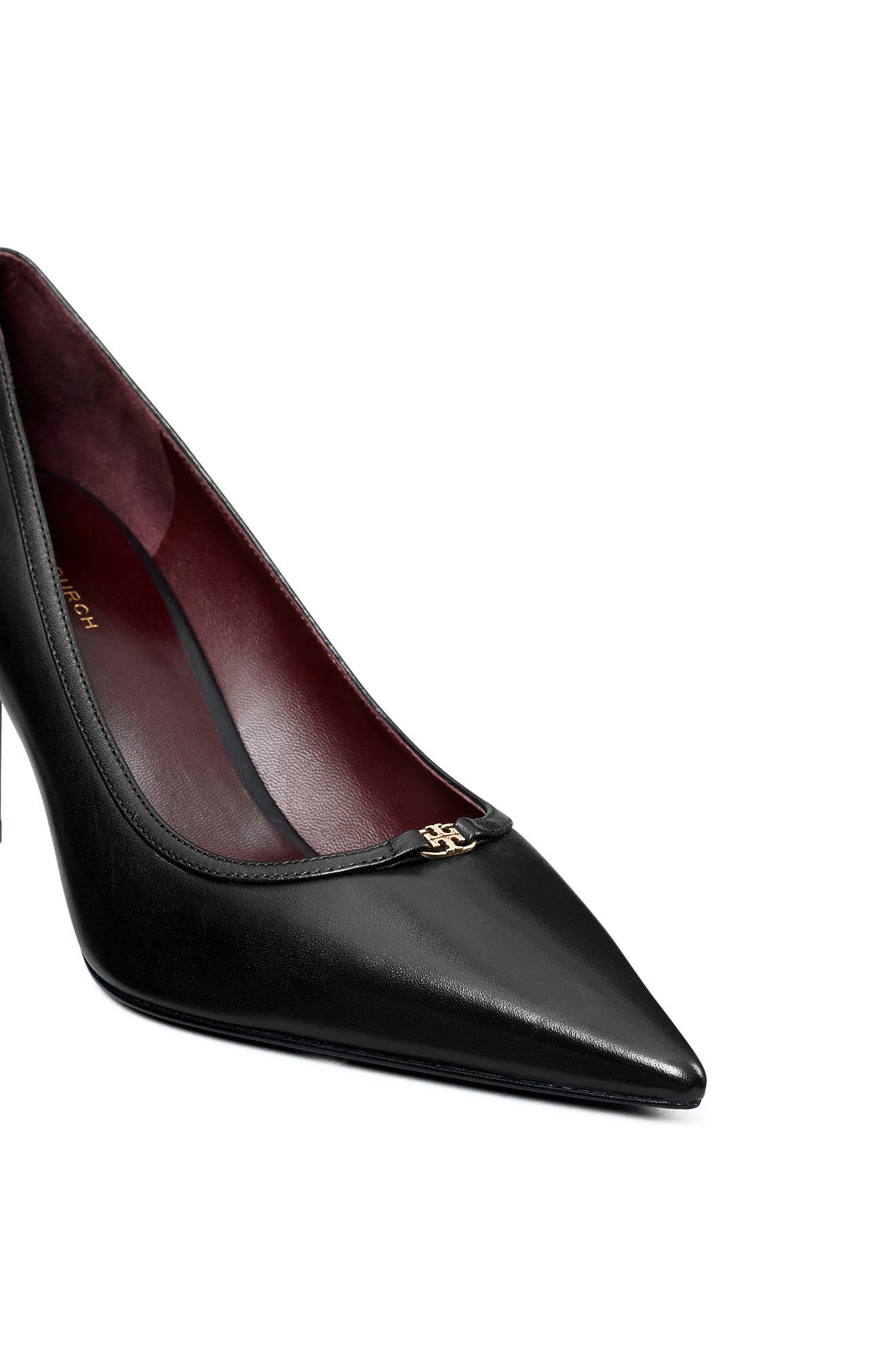 Tory Burch Double T Buckle Pointed Toe Pump, Alternate, color, Perfect Black / Perfect Black